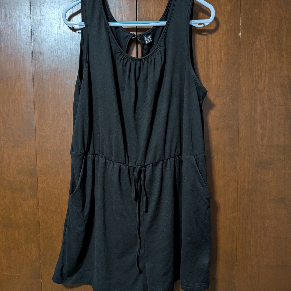 Black Sleeveless Dress with Drawstring